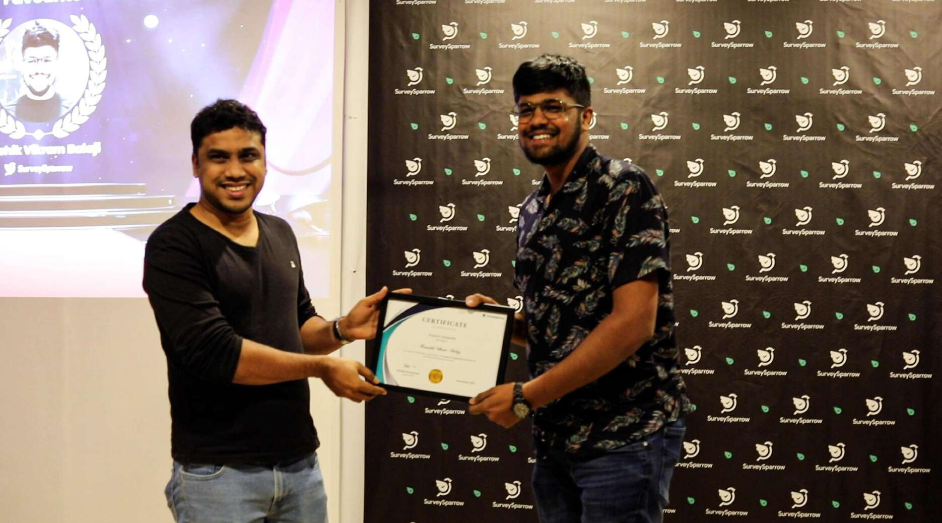 Recognized as the Flock's Favorite by SurveySparrow for exceptional collaboration with cross-functional teams. Received this award from Mr. Shihab Muhammed, Founder of SurveySparrow.